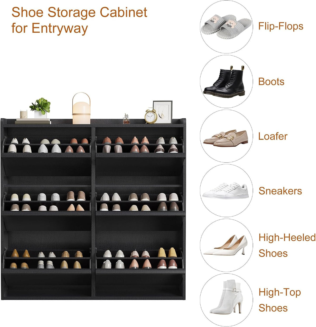 GarveeHome Shoe Cabinet with 6 Flip Drawers, Wooden Shoe Organizer Cabinet with Adjustable Shelf, Shoe Storage for Entryway, Hidden Shoe Cabinet for Hallway, Living Room, Black