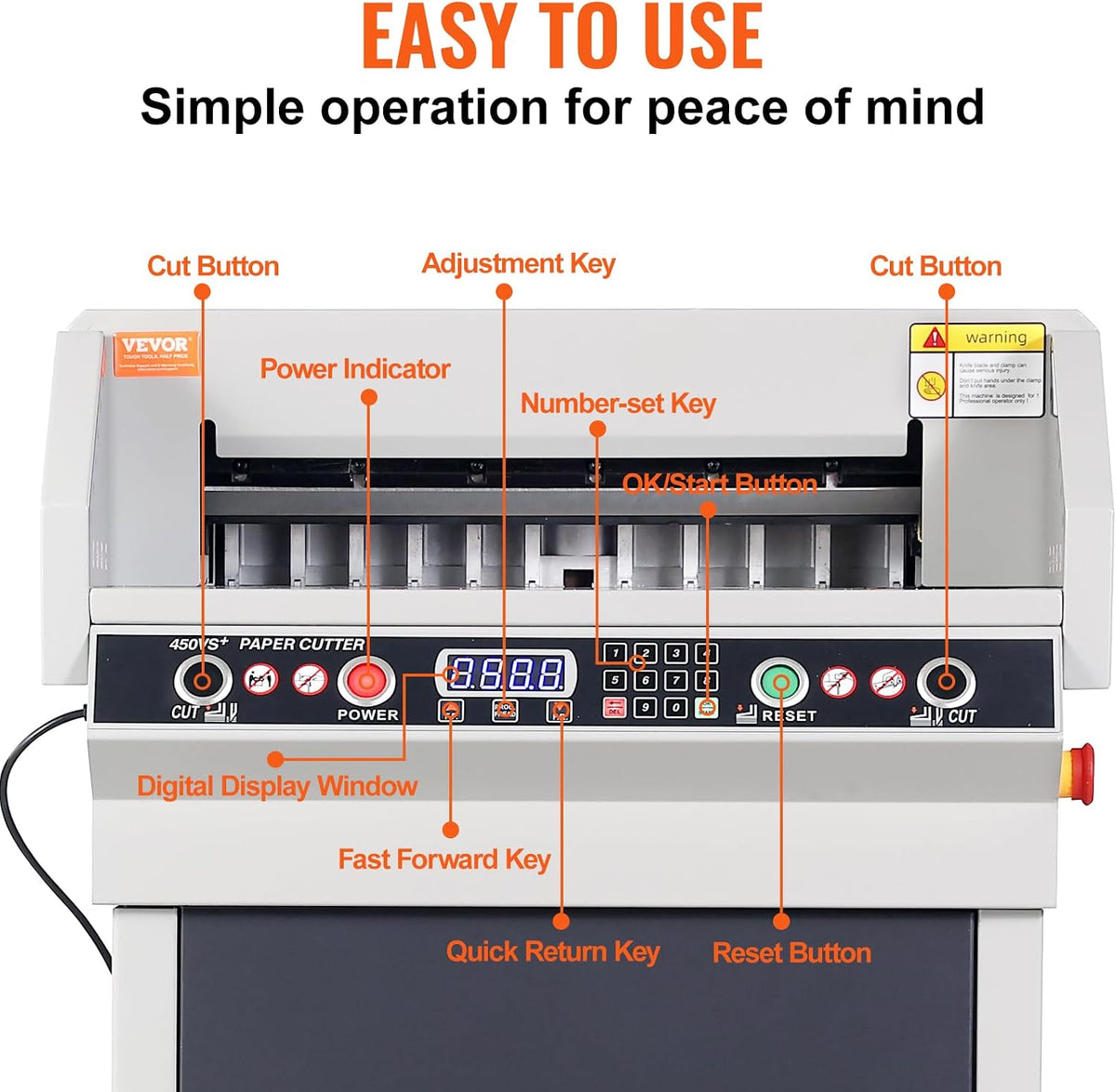 VEVOR Electric Hydraulic Paper Cutter, Heavy Duty Paper Cutter Machine, 1.57 in / 40 mm Cutting Thickness, 18 in / 457.2 mm Cutting Width, Industrial Paper Trimmer with Button Control