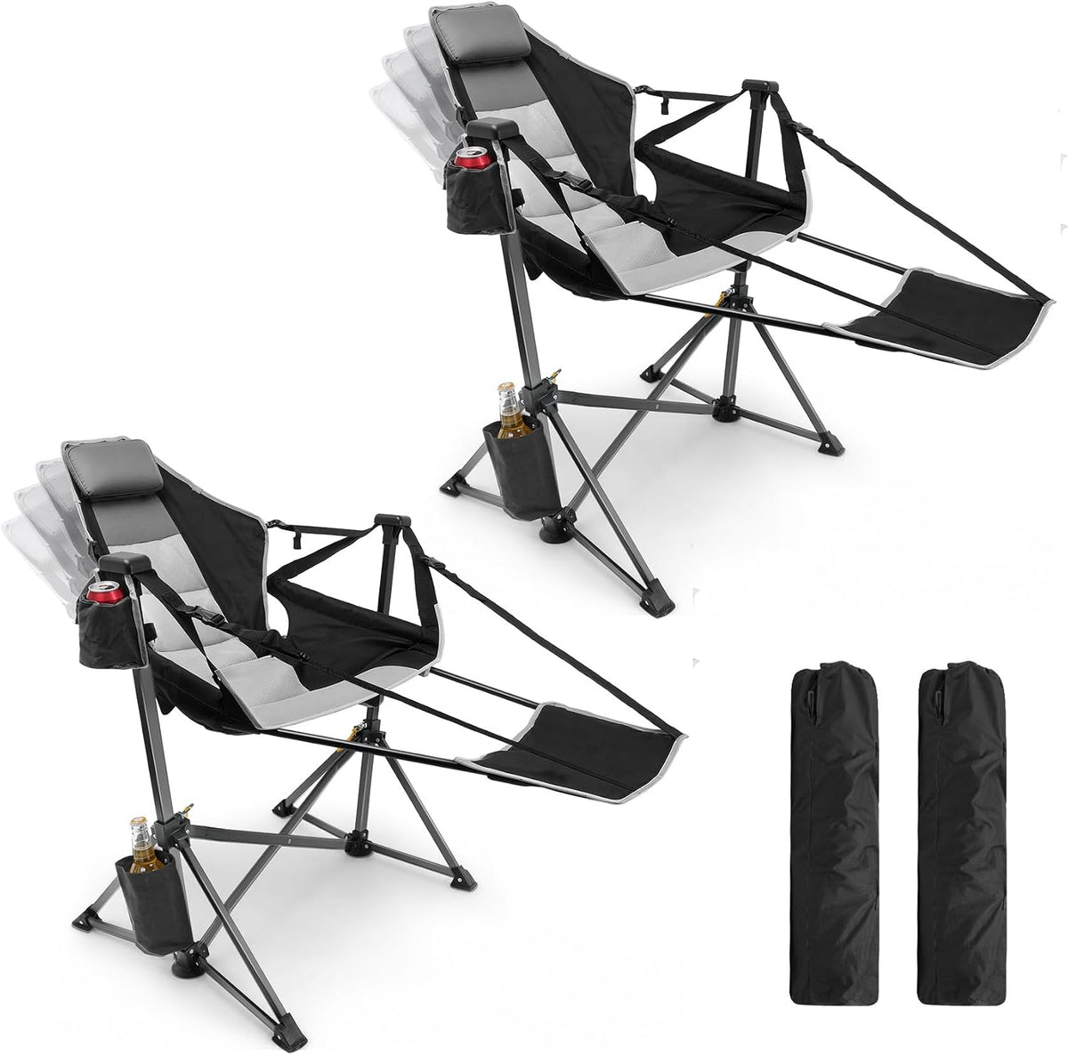 HOPERAN Hammock Camping Chair with Footrest 400lb Swing Chair, Black 2 Pack