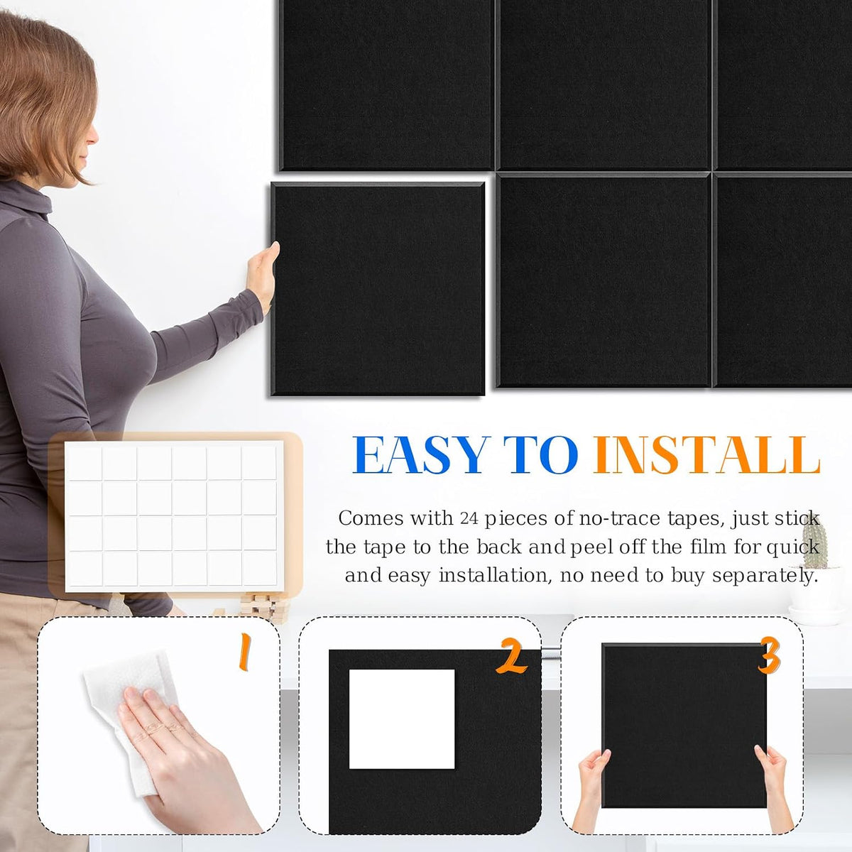 DOLLAR BOSS Felt Cork Board Tiles 48" x 36" Bulletin Board, 12 Pcs Black