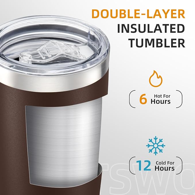 20oz Tumbler Bulk with Lid Stainless Steel Tumblers, 6 Pack | Leak Proof Lid