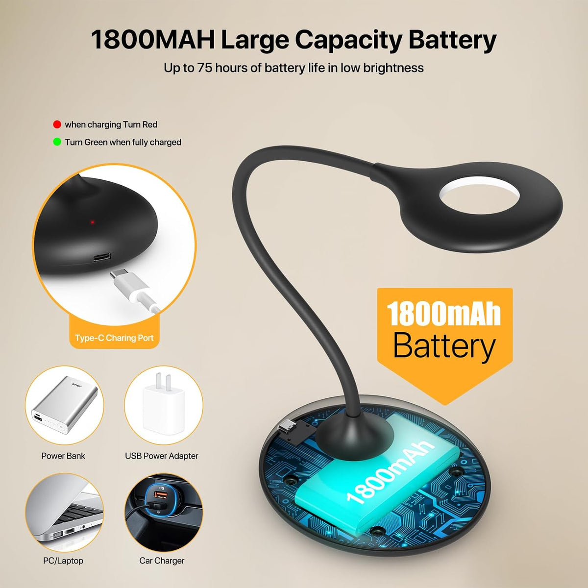 670nm Red Light Therapy Desk Lamp for Reading Sleep in Bedroom Dorm