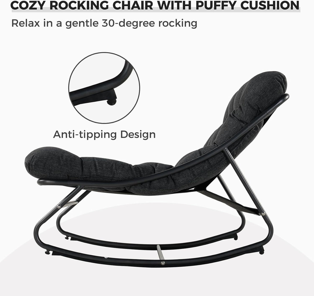 Grand patio Rocking Chair with Footrest for Indoor & Outdoor, Dark Grey
