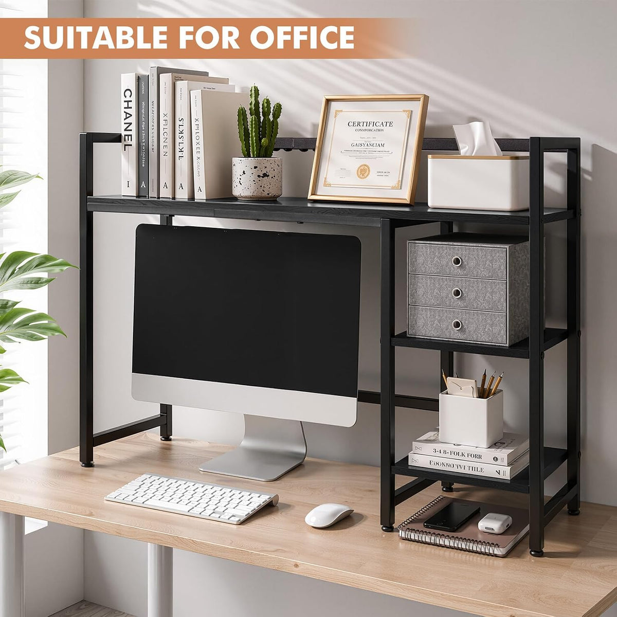 38.6" Desk Shelf, 3-Tier Desk Hutch for Computer Monitor, Black