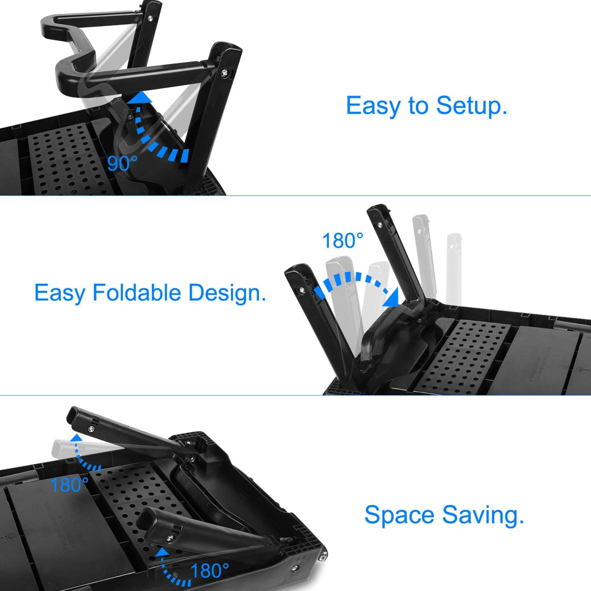 TeqHome Laptop Desk for Bed, Adjustable Table with Fan, Portable Lap Desk, Foldable Legs, Stand for Couch Sofa, Tray with LED Light, 4 USB Ports, Storage, Mouse Pad