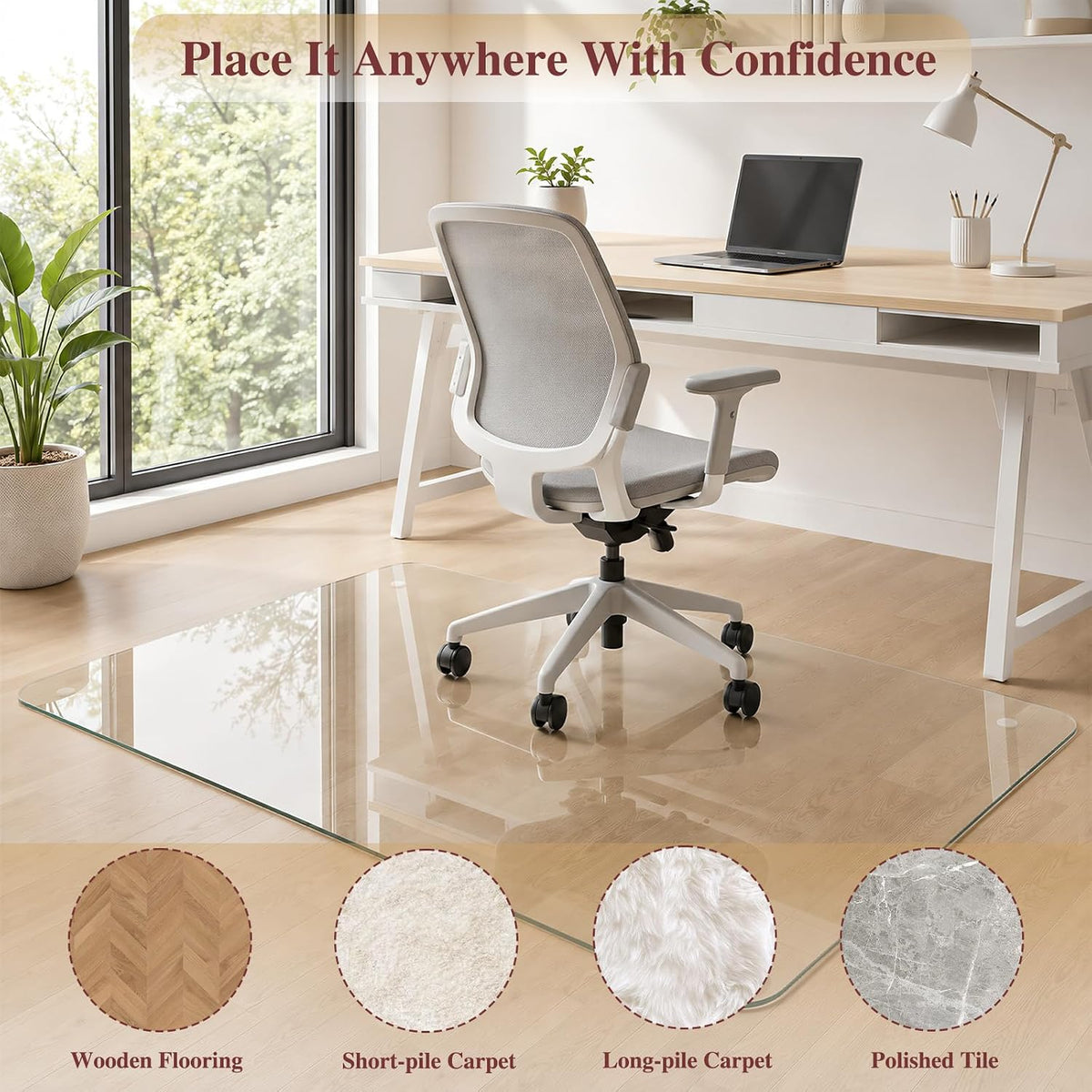 Tempered Glass Chair Mat for Carpet, 60"x80" Clear Floor Mat