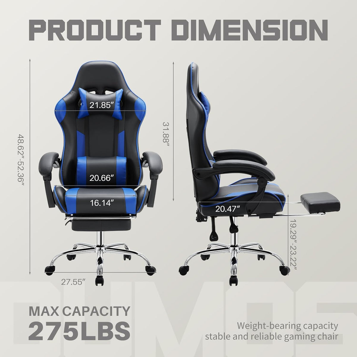 DUMOS Ergonomic Gaming Chair with Footrest, Home Office Desk Chair