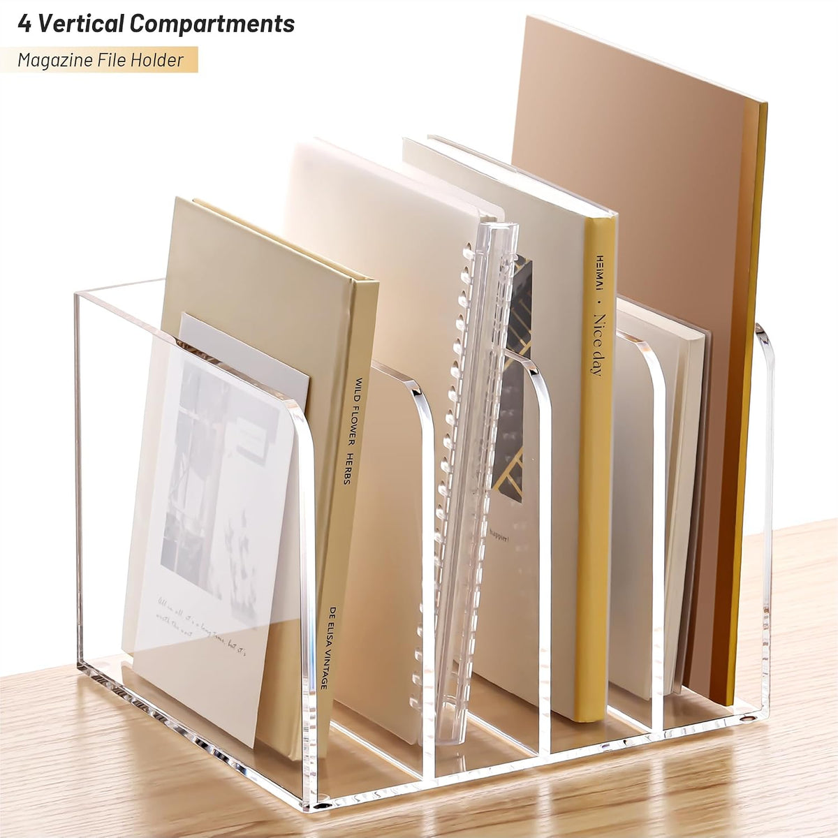 YUXUN Acrylic Magazine Holder,4 Slots Desk Organizer Clear File Organzier