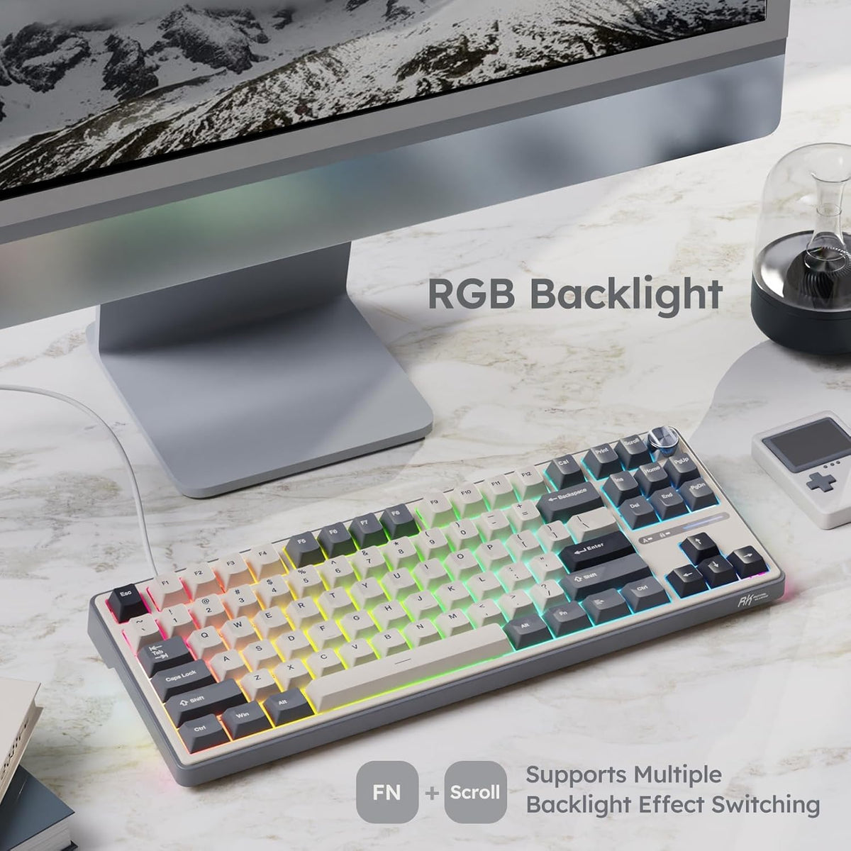 RK ROYAL KLUDGE R87 Pro Wired Mechanical Keyboard TKL with Knob, QMK/VIA