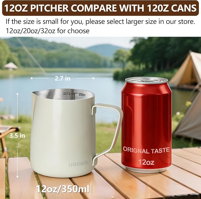 HOOMIL Milk Frothing Pitcher, 12oz/20oz/32oz 304 Stainless Steel | Steaming