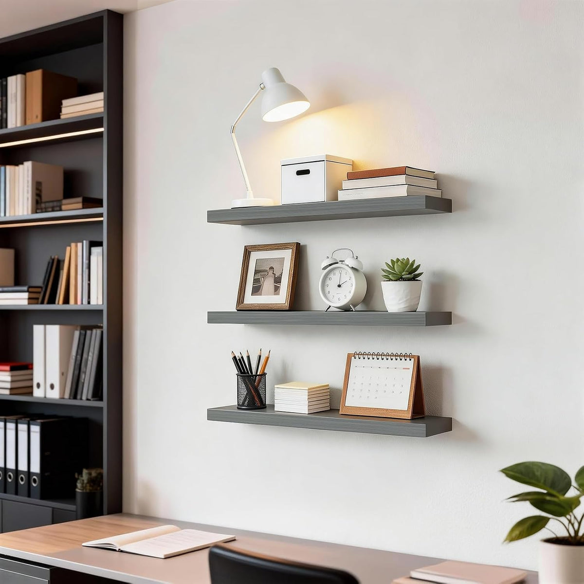 BAYKA Grey Floating Shelves 22.5in, Set of 3, Wall Mount Rustic Wood Shelf
