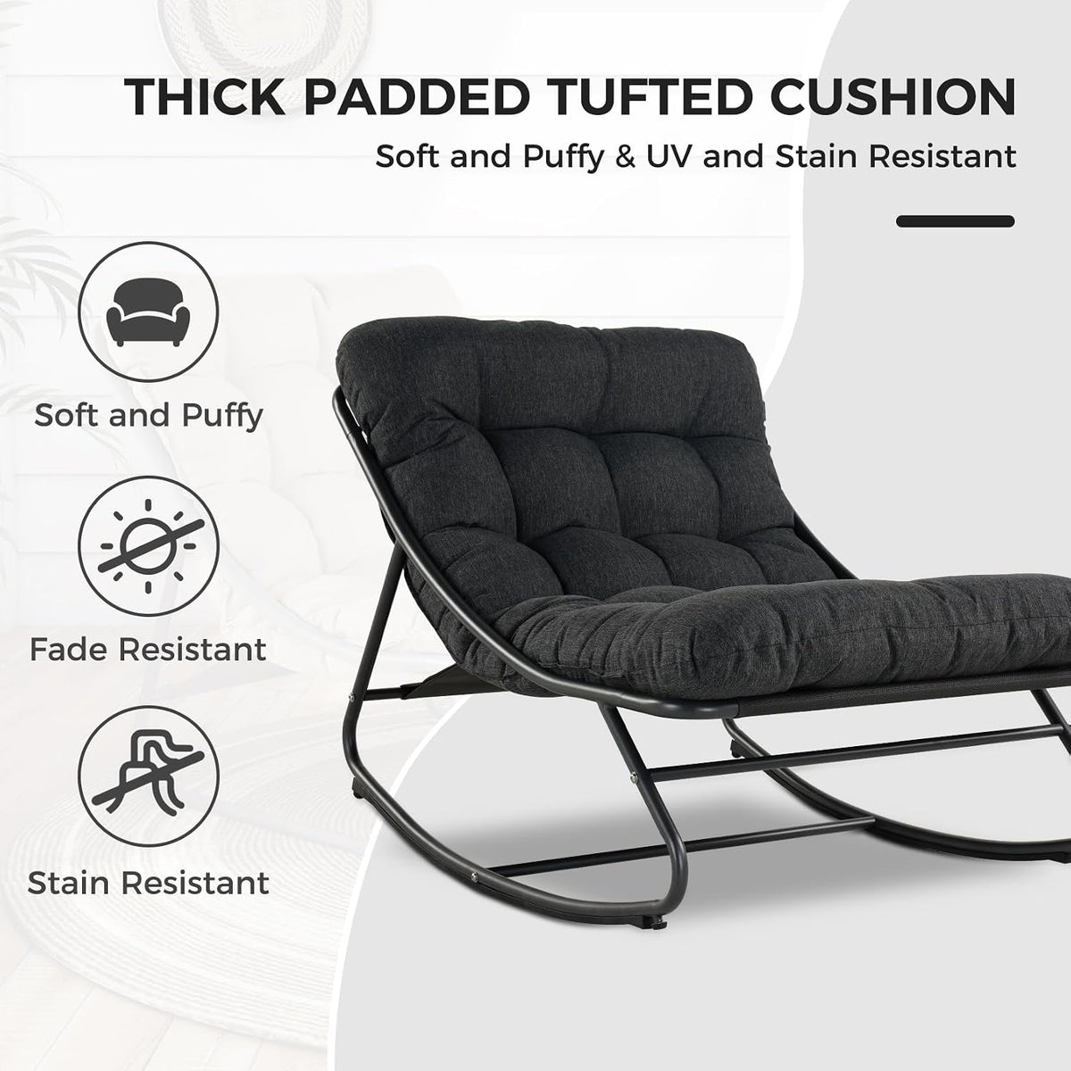 Grand patio Rocking Chair with Footrest for Indoor & Outdoor, Dark Grey