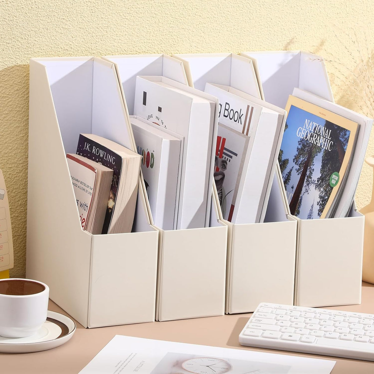 Feifeiya Magazine Holder Set of 6 Cardboard File Holder Desk, Beige