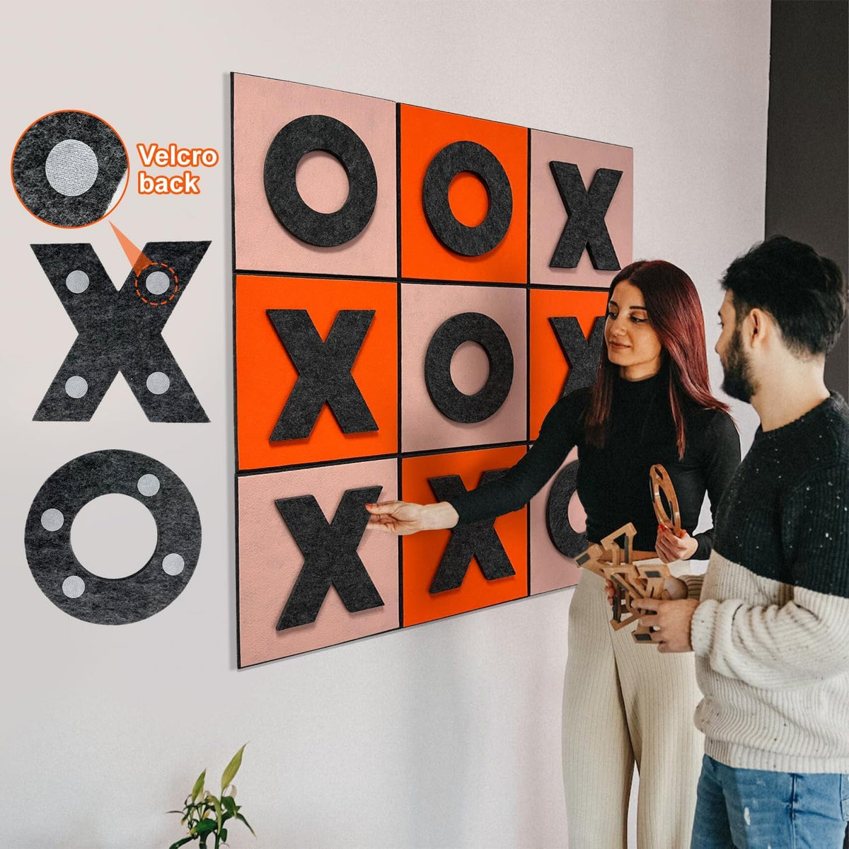 Tic Tac Toe Game Bulletin Board Decorations 18 Piece Cork Boards for Walls Felt Squares Tiles for Office Family Entertainment 36×36 Inch