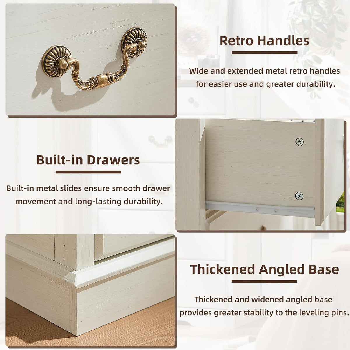 6 Drawer Dresser,Farmhouse Wood Chest of Drawers for Bedroom,47" Tall Dresser with Rustic Handles,Wood Drawer Organizer for Living Room,Hallway,Closet,White