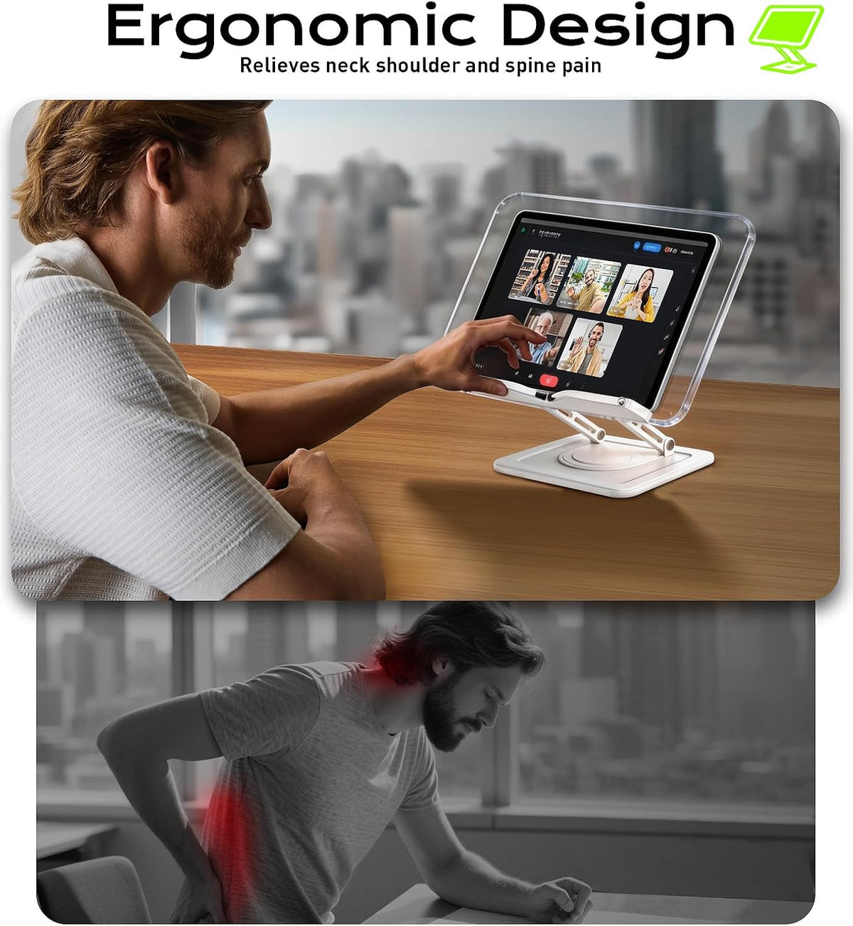 LOXP Ergonomic Book Stand for Reading, 360° Rotating Holder with Page Clip