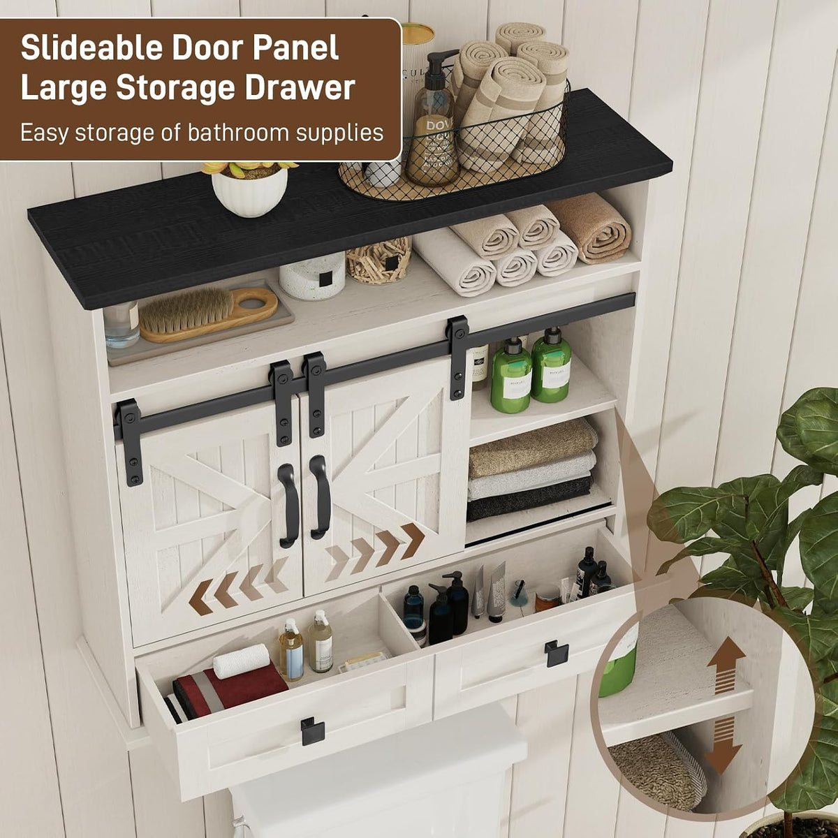 Vabches Bathroom Wall Cabinet, Farmhouse Medicine Cabinet with Sliding Door