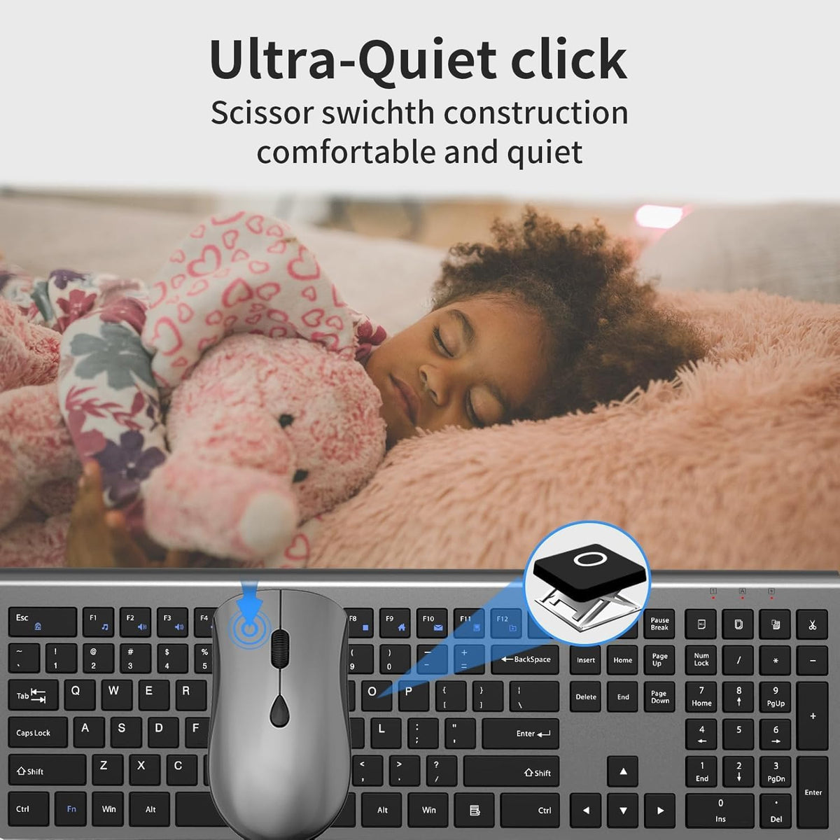 Slim Silent Full Size Wireless Keyboard Mouse Combo Grey2 Pack