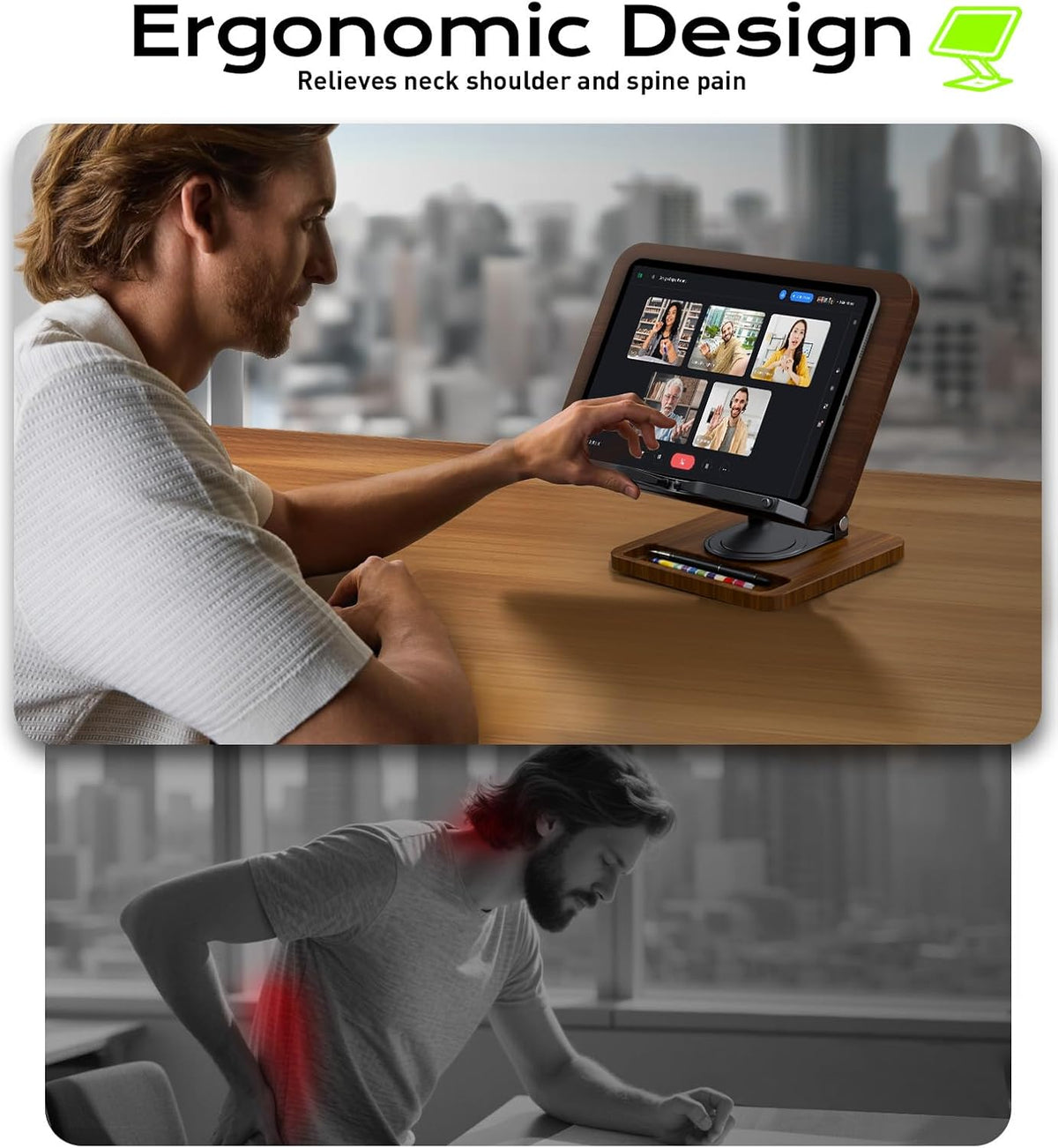 LOXP Ergonomic Book Stand for Reading, 360° Rotating Holder with Page Clip