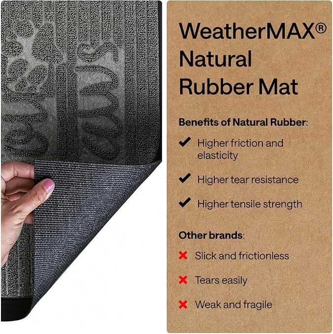 GORILLA GRIP 100% Waterproof All-Season WeatherMAX Doormat US Designed Natural