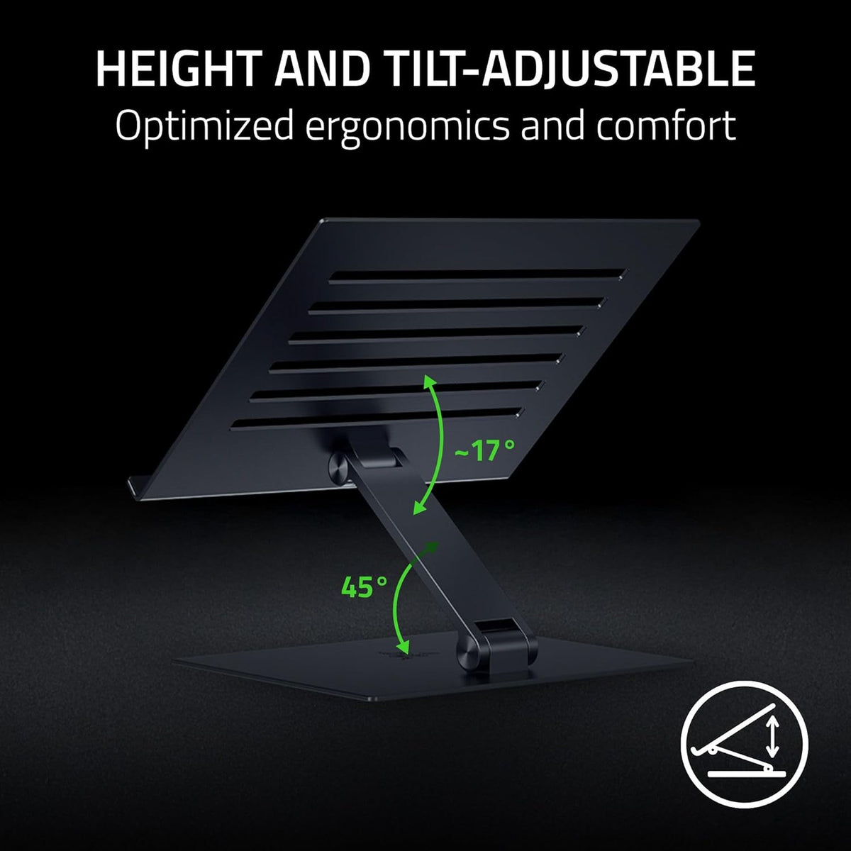 Razer Adjustable Laptop Stand, Supports Phones/Tablets up to 18", Black