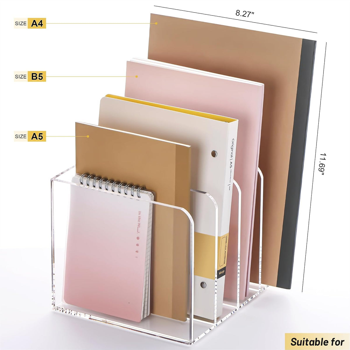 YUXUN Acrylic Magazine Holder,4 Slots Desk Organizer Clear File Organzier