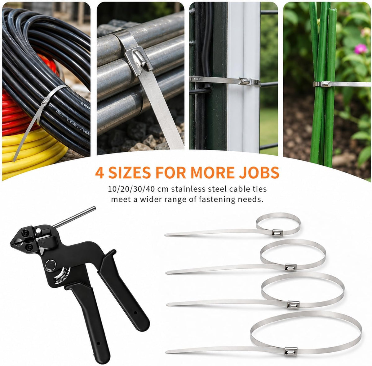 400Pcs Stainless Steel Cable Ties with Cable Tie Gun Heavy Duty Zip Tie Kit