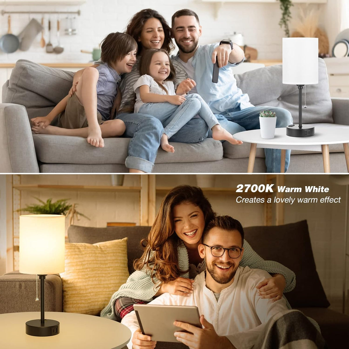 Bedside Table Lamp for Bedroom Set of 2, Small Desk Lamp with USB Ports