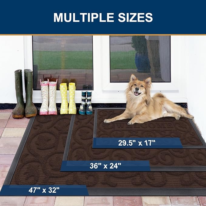 Smiry Welcome Door Mat Outside Entrance, Heavy Duty Trap Dirt and Moisture Easy