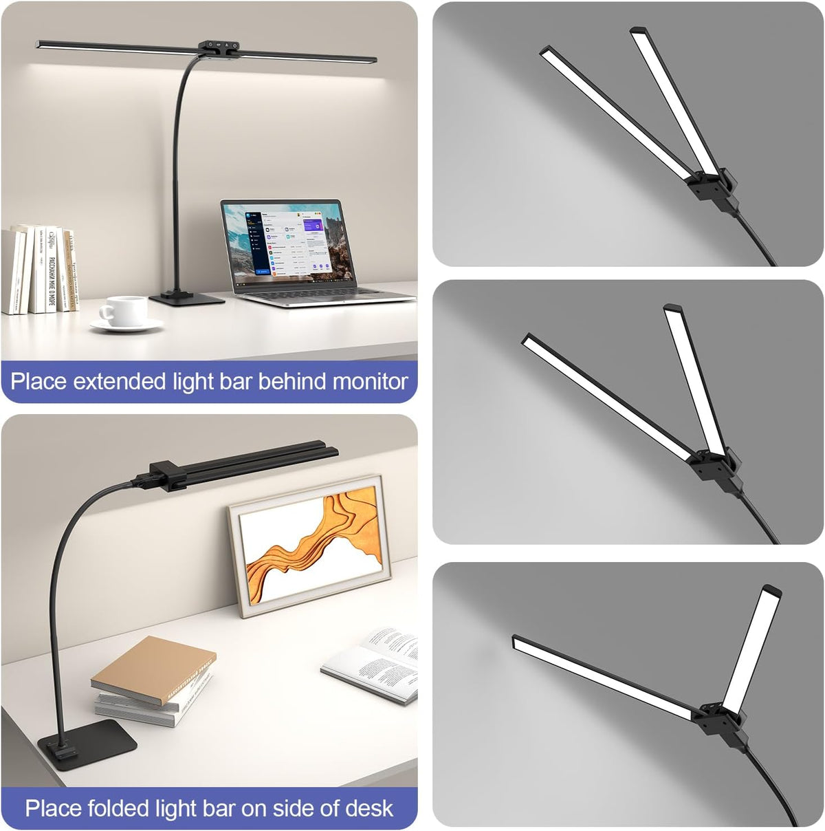 24W Led Desk Lamps with Base for Office Home, 31.5-in Double Head, Black