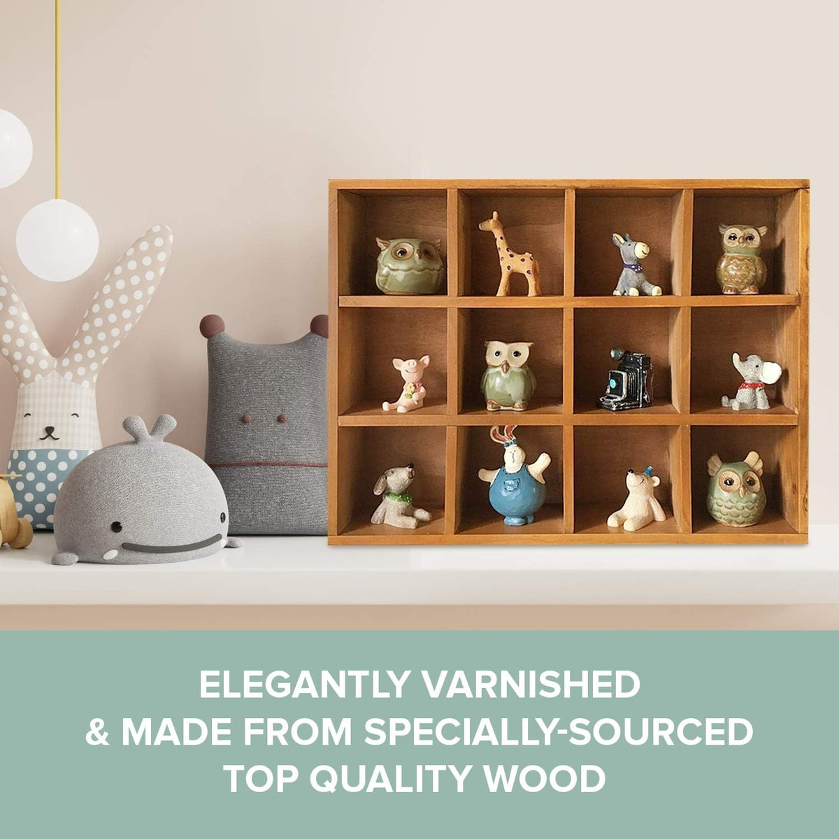 Primo Supply 12-Slot Wood Display Cabinet 12 x 15.5 Square Cubby Shelf Organizer - Tabletop or Wall Shelf - Farmhouse Decor Organizers and Storage - Rustic Wall Decor - Cube Storage & Display Cabinet