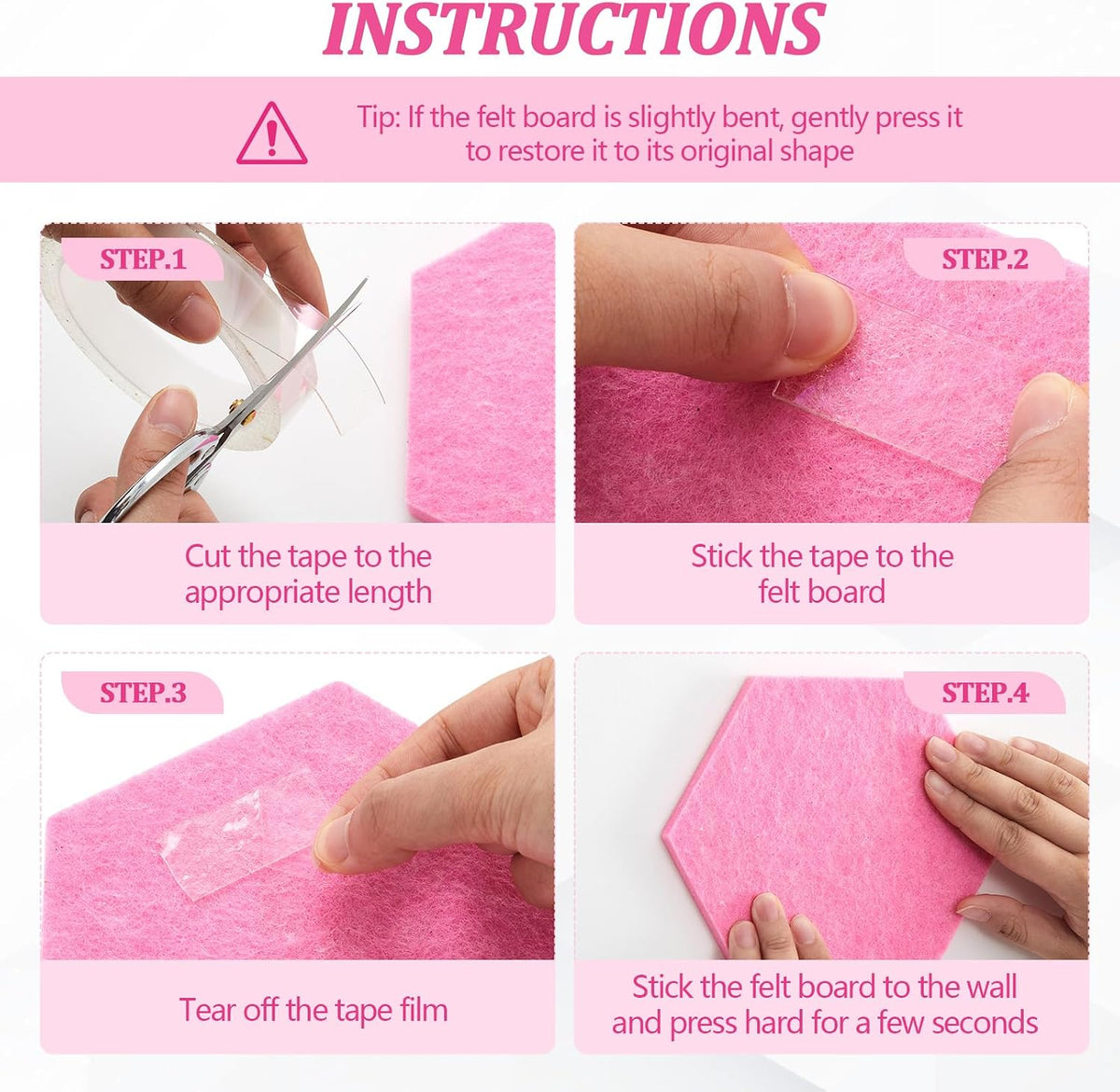 6.7 x 5.9 in 16 Pcs Hexagon Cork Board Tiles, Felt Pin Boards, Pink
