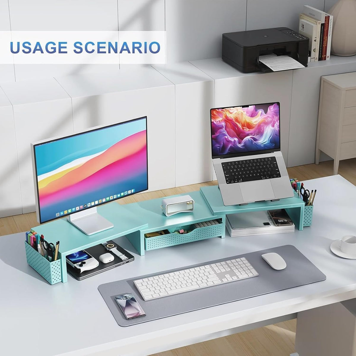 gianotter Dual Monitor Stand Riser With Drawer and 2 Pen Holders