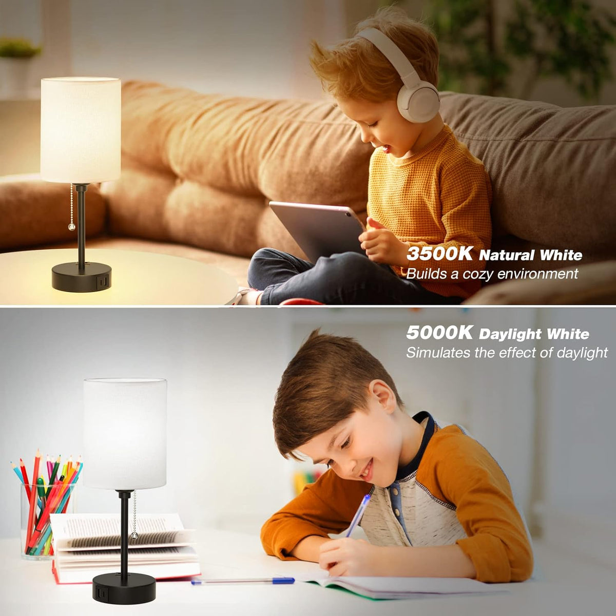 Bedside Table Lamp for Bedroom Set of 2, Small Desk Lamp with USB Ports