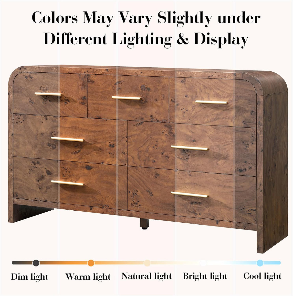 Curved Drawer Dresser for Bedroom with 7 Drawers, 54'' Wide Chest of Drawer