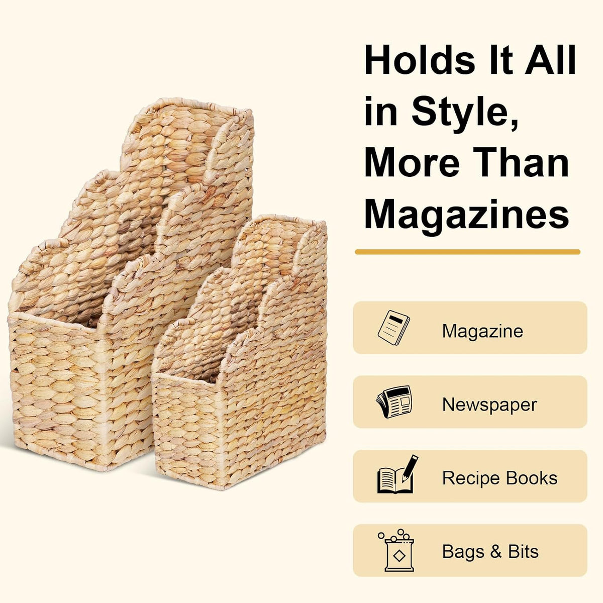 BROWNLILY Water Hyacinth Magazine Holders, Set of 2 (Large & Small)