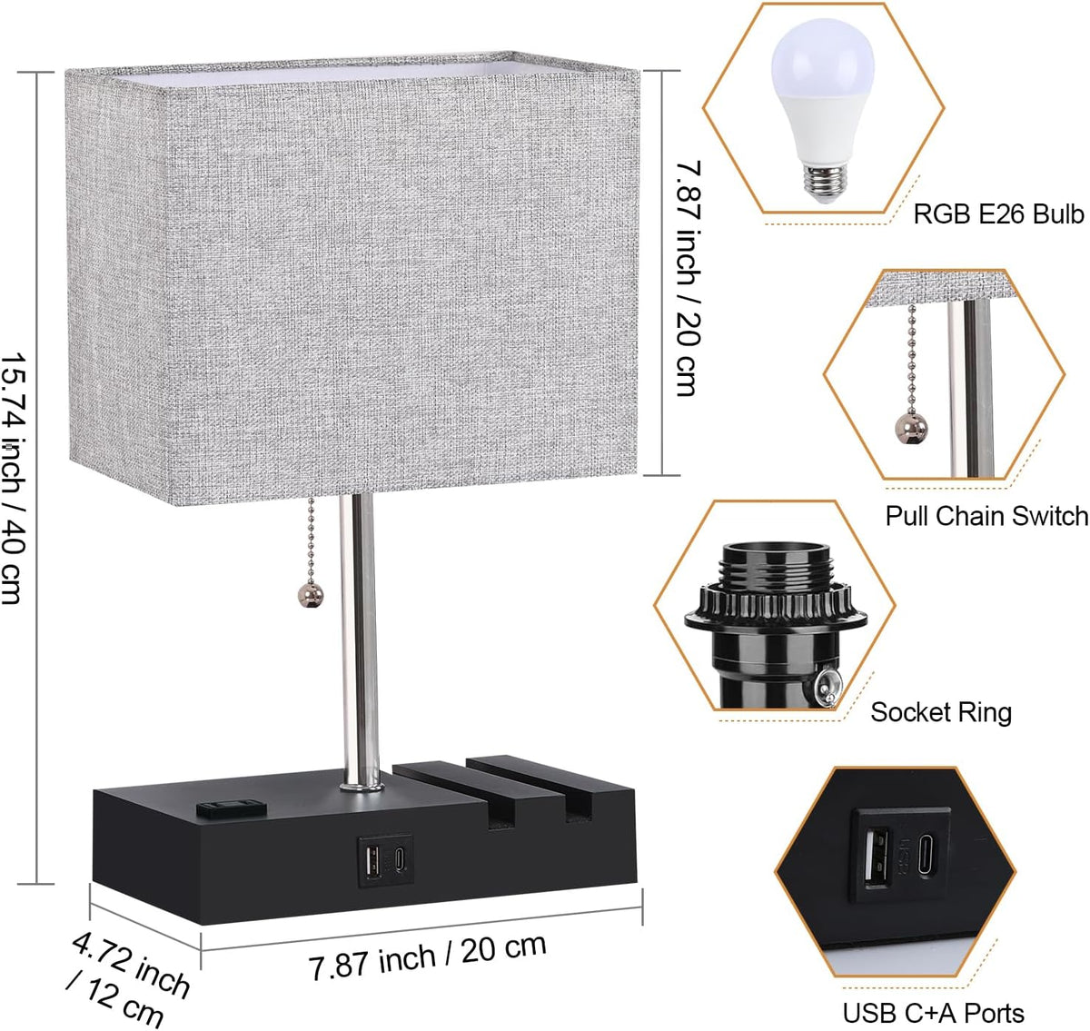 RGB Smart Table Lamp with Remote Control - Alexa Lamp for Bedroom with Voice & APP Control & Music Sync, Dimmable Nightstand Lamp with Charging Station for Living Room, Alexa Bulb Included
