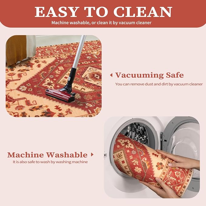 SERISSA Washable Rugs 8x10 Area Rugs, Large Non-Slip Boho Living Room Rug