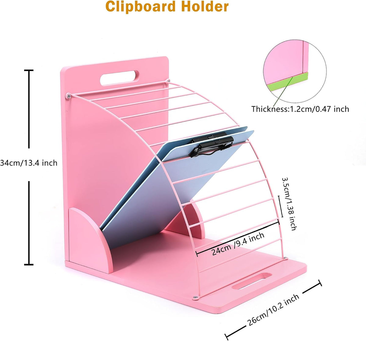 2 Pack Clipboard Holder - 12 Layer Clipboard Storage Rack Wooden Clipboards Organizer With Sturdy Metal Shelf for Classroom Office Desk Essentials Supplies Workshop Teacher Must Haves