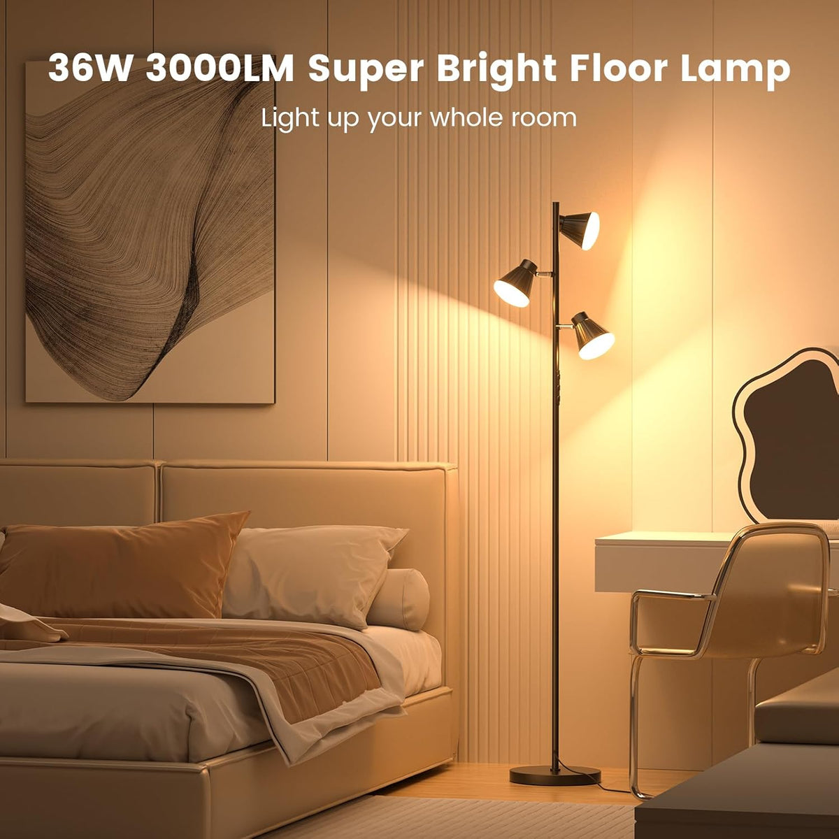 SIBRILLE 36W LED Tree Floor Lamp with Remote for Living Room Bedroom