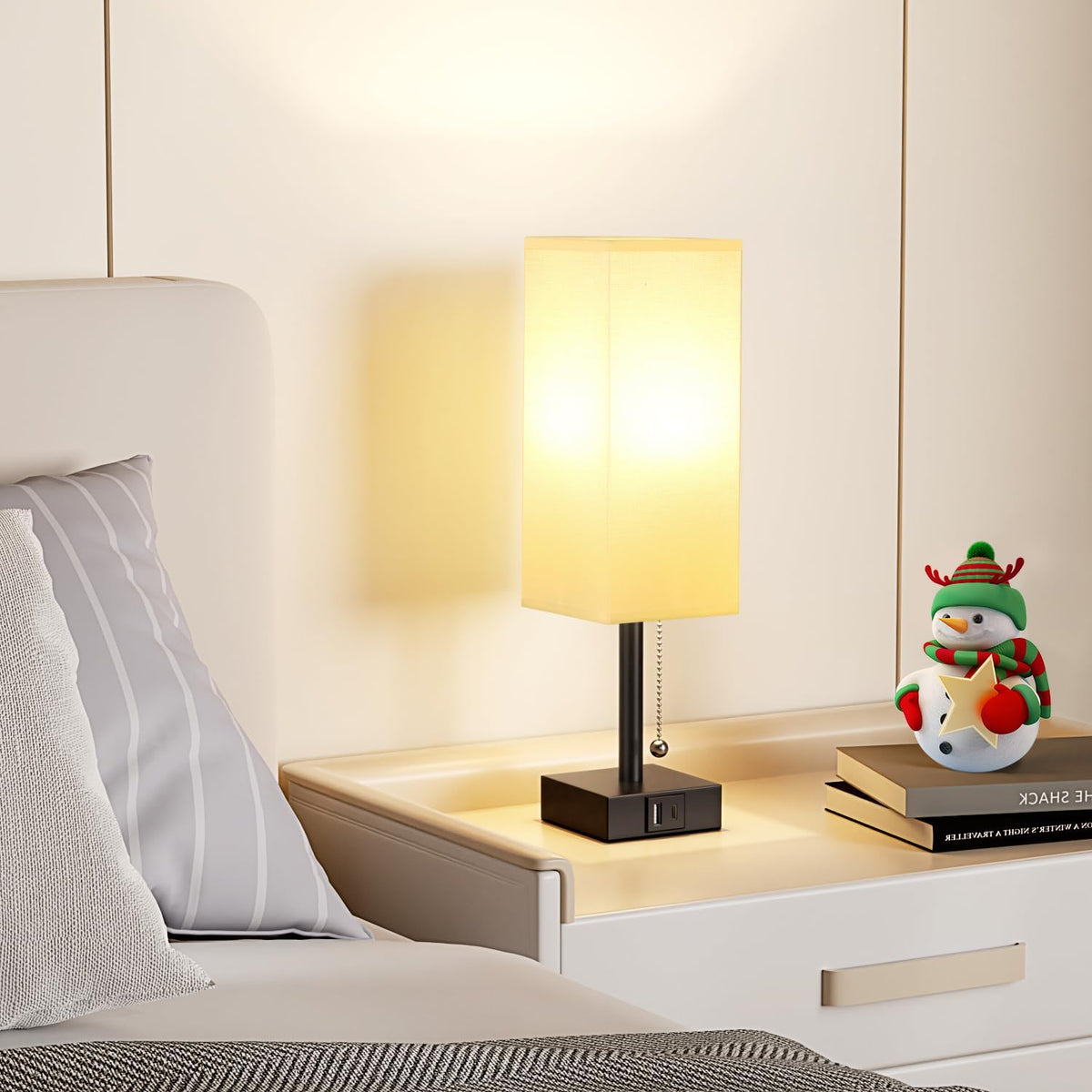 Set of 2 White Bedside Table Lamps for Bedroom - Nightstand Lamp, USB C+A