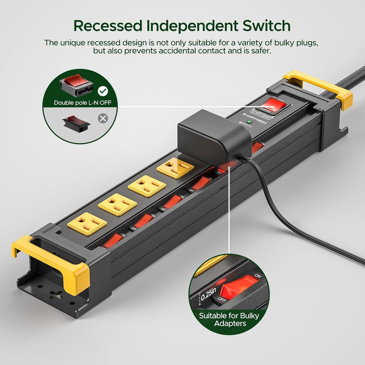 6 Outlet Heavy Duty Surge Protector Power Strip with Individual Switches