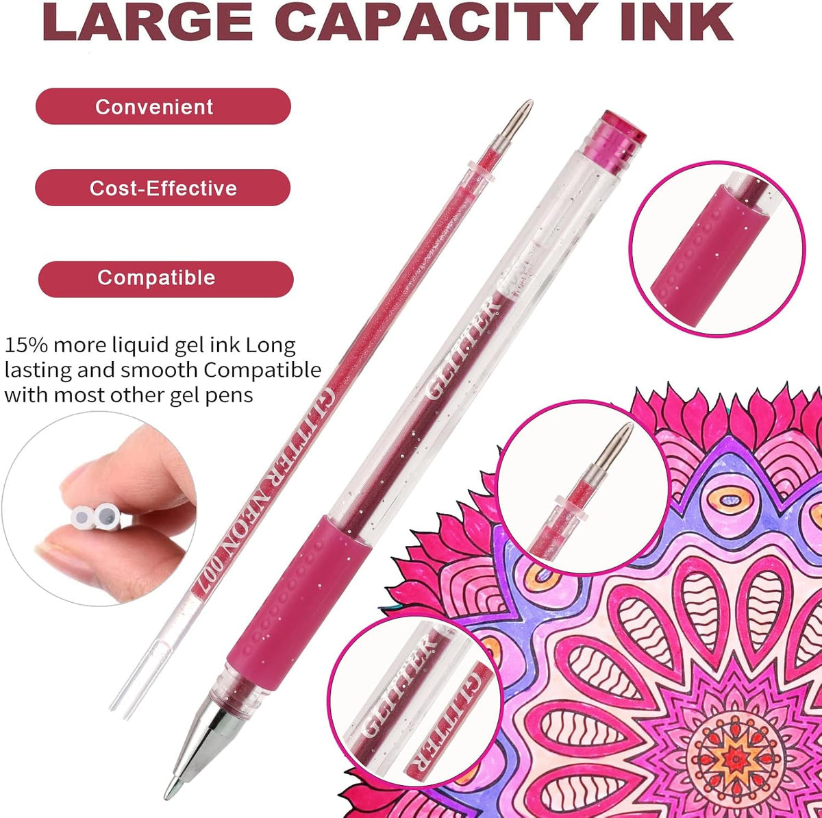 378 Pack Glitter Gel Pens Set,198 Colors Pens Include 180 Colored Gel Pens with 180 Refills,18 Color Color Gel Pen for Adults Coloring Drawing Journaling Scrapbook