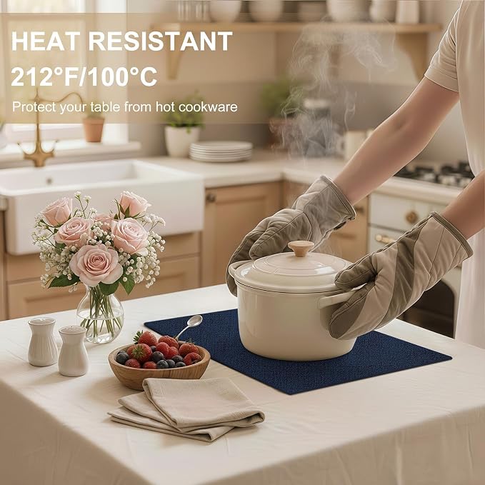 Faux Leather Heat Resistant Placemats 12 Packs, Waterproof Wipeable Dining PU