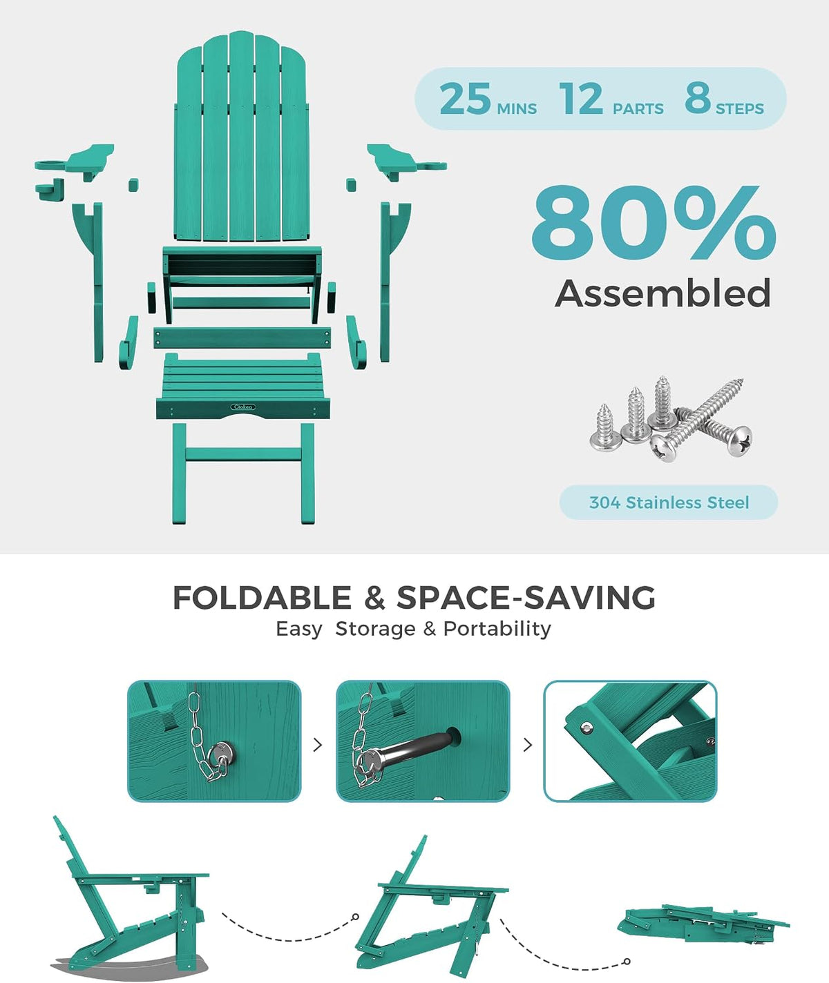 Ciokea Adirondack Rocking Chair with Footrest (Lake Blue)