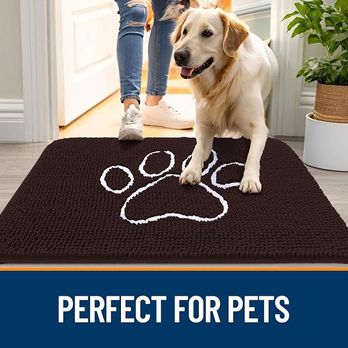 OLANLY Dog Door Mat for Muddy Paws 70x46, Paw Print Design, Absorbs Moisture