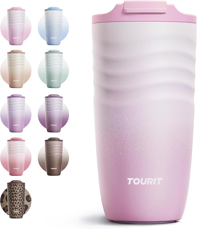 TOURIT 16 oz Insulated Travel Coffee Mug Stainless Steel Tumbler, leakproof lid