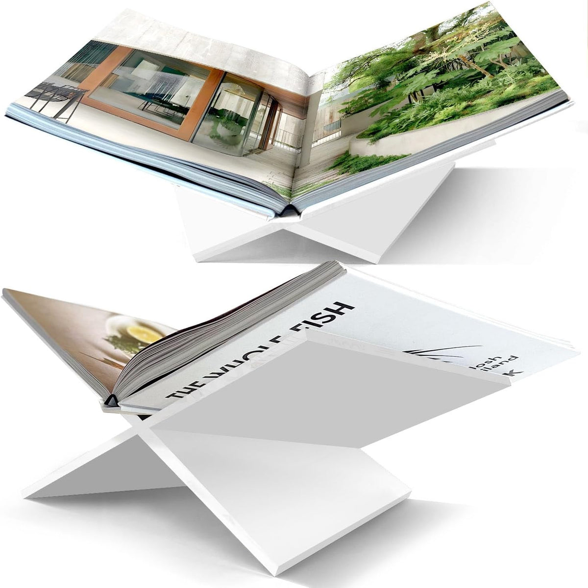 Large White Acrylic Book Stand, 12.5" x 9.5" x 5.5”, Acrylic Book Holder, Open Bookstand for Display and Reading Cookbooks, Art Books, Bibles, Magazines - Home and Office
