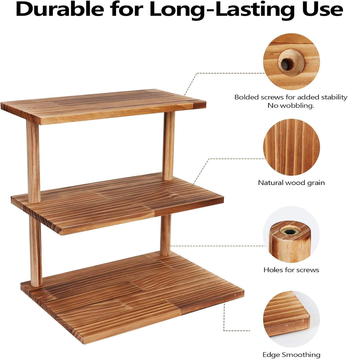 Countertop Coffee Station Organizer, 3 Tier Wooden Shelf for Coffee Bar Accessories, Condiment Storage Caddy for Kitchen, Display Rack for Cupcake Tea Cups Kitchen Office.