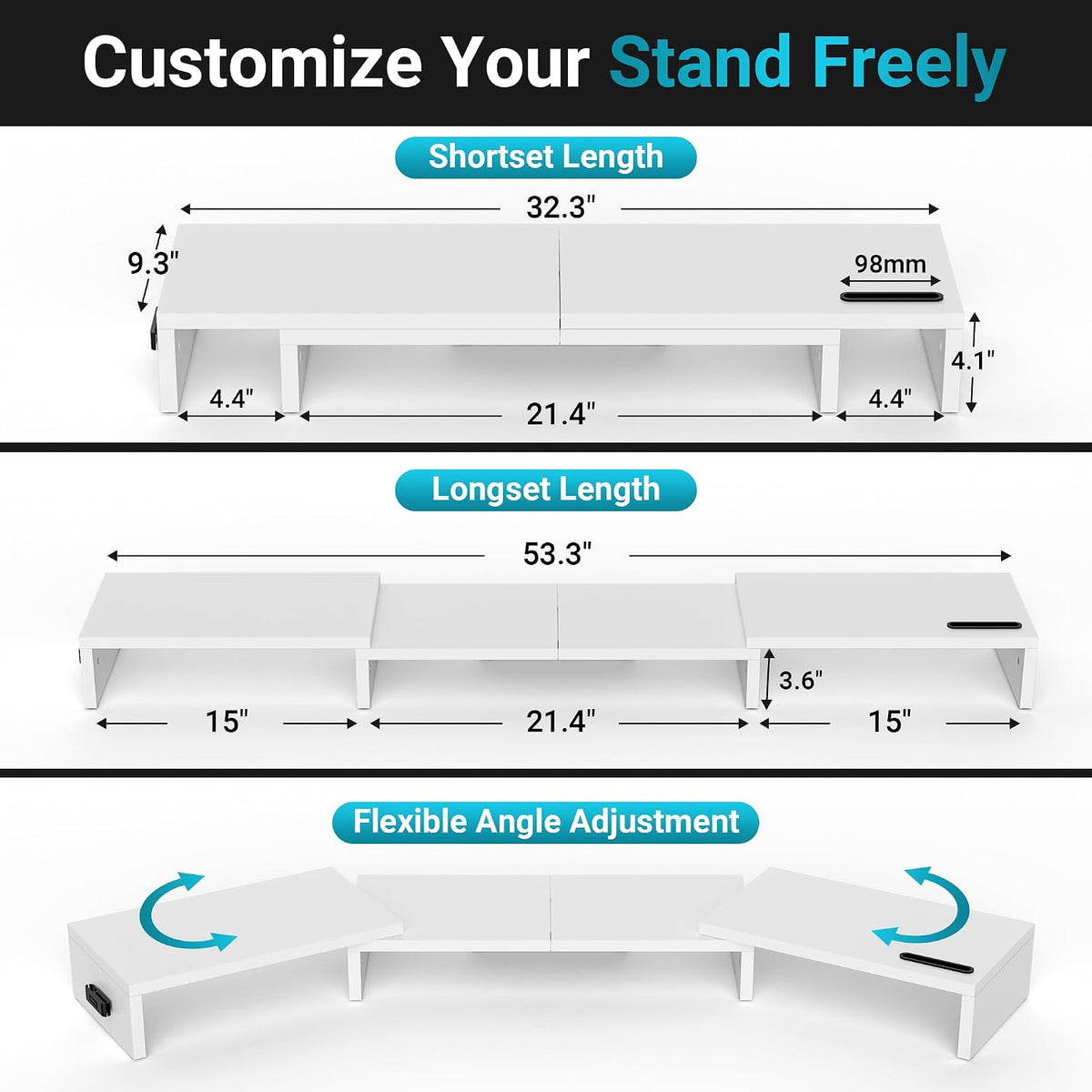 BONTEC Triple Monitor Stand Riser with Smartphone Holder, White